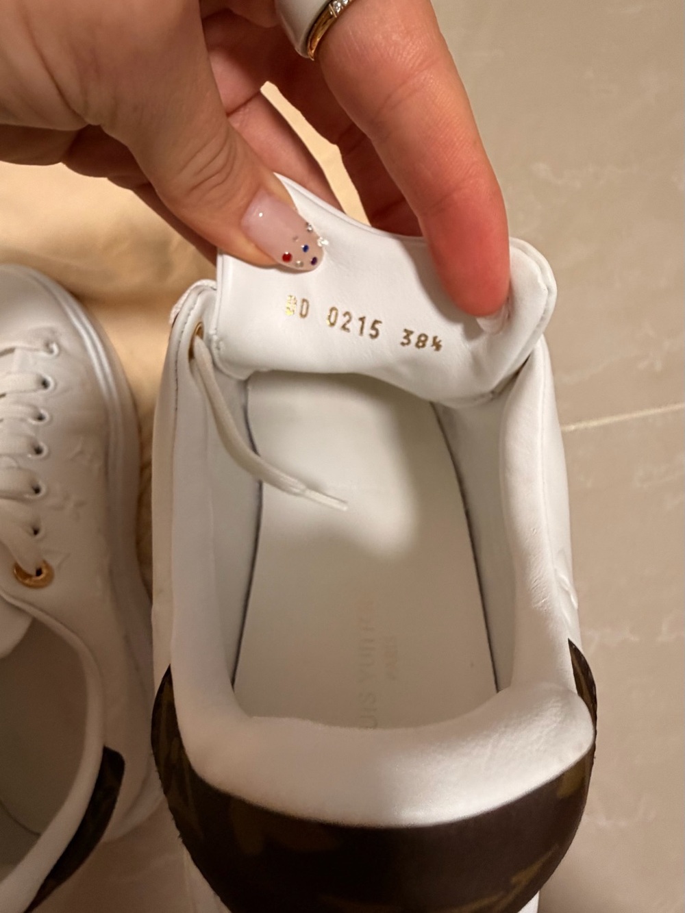 Louis Vuitton White Sneakers with Brown Monogram Heel